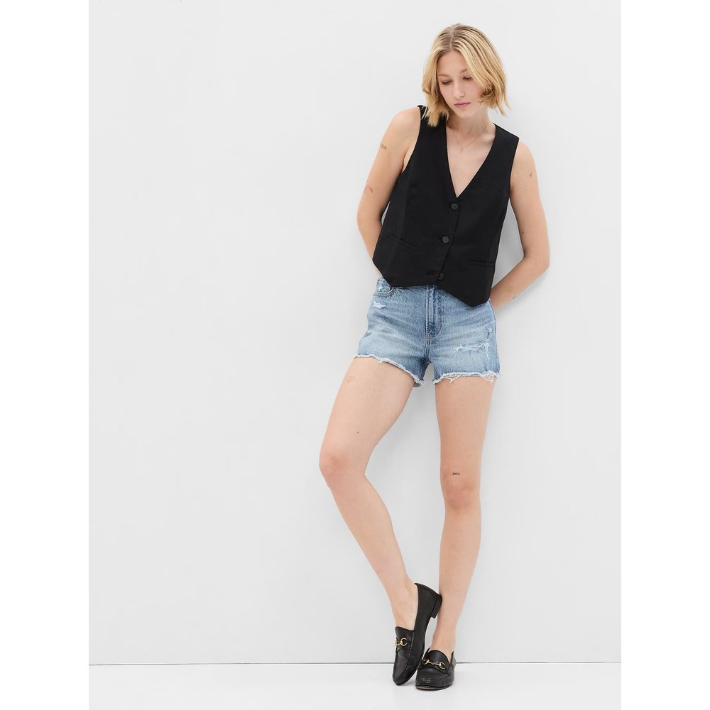 GAP 3" High Rise Cheeky Shorts - medium indigo destroy Size 29/Tall